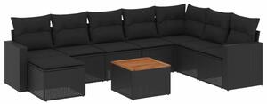 Polyrattan Kerti Ülőgarnitúra - 9 részes - Fekete