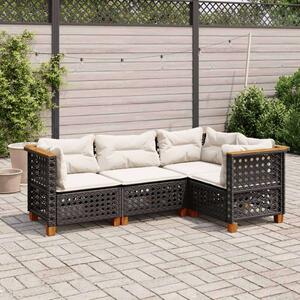 Polyrattan Kerti Ülőgarnitúra - 4 részes - Fekete