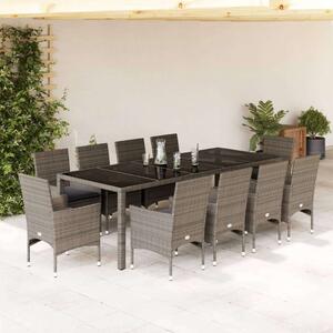 VidaXL 11 részes szürke polyrattan/üveg kerti ülőgarnitúra párnákkal