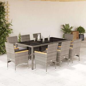 VidaXL Polyrattan Kerti Étkezőgarnitúra - 9 Személyes - Szürke