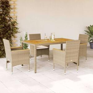 VidaXL - 5 részes Kerti Étkezőgarnitúra - Bézs Polyrattan/Akácfa