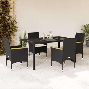 VidaXL - 5 Részes Kerti Étkezőgarnitúra - Polyrattan - Fekete