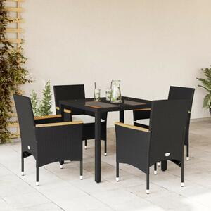 Polyrattan Kerti Étkezőgarnitúra - 5 részes - Fekete