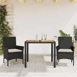 VidaXL Kerti Étkezőgarnitúra - 2 Fős - Fekete Polyrattan/Akácfa