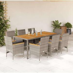 VidaXL Polyrattan Kerti Étkezőgarnitúra - 9 részes - Szürke