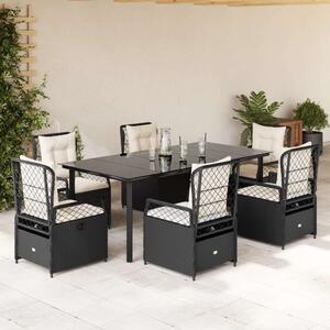 VidaXL Polyrattan Kerti Étkezőgarnitúra - 7 részes - Fekete