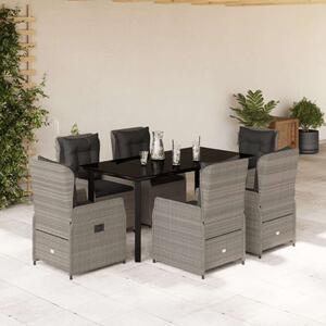 VidaXL 7 részes világosszürke polyrattan kerti étkezőszett párnával