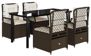 VidaXL 5 részes barna polyrattan kerti étkezőgarnitúra párnákkal