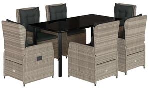 VidaXL 7 részes világosszürke polyrattan kerti étkezőszett párnával