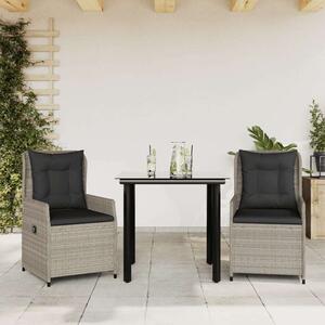 VidaXL 3részes világosszürke polyrattan kerti étkezőgarnitúra párnával