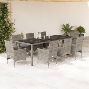 Polyrattan Kerti Étkezőgarnitúra - 9 részes - Szürke