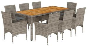 VidaXL Polyrattan Kerti Étkezőgarnitúra - 9 részes - Szürke