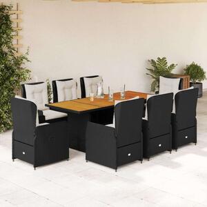 VidaXL 9 részes Kerti Étkezőgarnitúra - Fekete Polyrattan