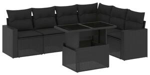 VidaXL 7 részes fekete polyrattan kerti ülőgarnitúra párnával