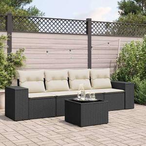 VidaXL 5 részes fekete polyrattan kerti kanapészett párnákkal