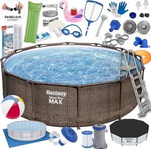 Rattan hatású fémvázas medence szett Pro Max 366x100cm 22in1