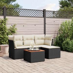 VidaXL 5 részes fekete polyrattan kerti kanapészett párnákkal