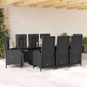 VidaXL Polyrattan Kerti Étkezőgarnitúra - 9 részes - Fekete
