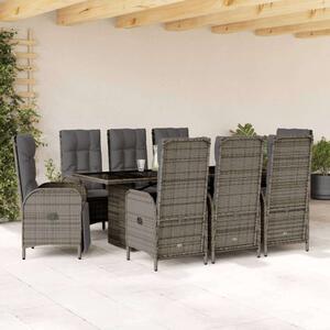 VidaXL 9 részes szürke polyrattan kerti étkezőgarnitúra párnával