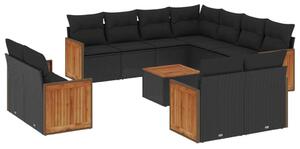 VidaXL Polyrattan Kerti Ülőgarnitúra - 12 részes - Fekete