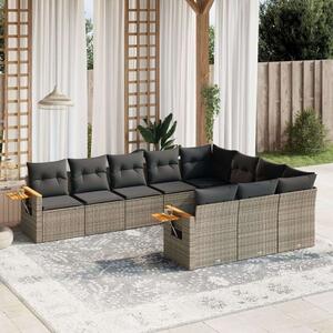 VidaXL 10 részes szürke polyrattan kerti ülőgarnitúra párnákkal