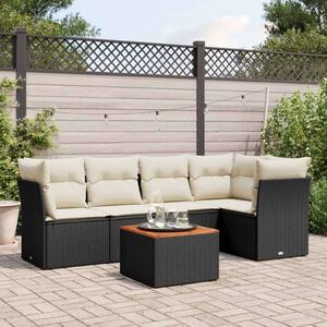 VidaXL 6 részes fekete polyrattan kerti ülőgarnitúra párnákkal