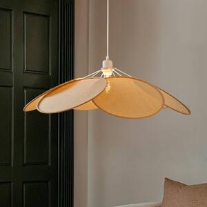 Lindby függőlámpa Astraia, natúr/fehér, rattan, Ø 80 cm, dimmelhető, Krém / borostyánsárga, Nappali / Étkező, Textil / szövet / selyem, Vidéki otthon / Rusztikus