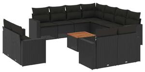 Polyrattan Kerti Ülőgarnitúra - 12 részes - Fekete