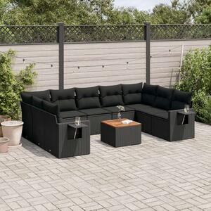 VidaXL 10 részes fekete polyrattan kerti ülőgarnitúra párnákkal