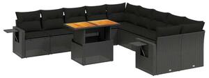 VidaXL Polyrattan Kerti Ülőgarnitúra - 11 részes - Fekete