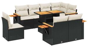 VidaXL Polyrattan Kerti Ülőgarnitúra - 9 részes - Fekete