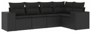 VidaXL 5 részes fekete polyrattan kerti kanapészett párnákkal