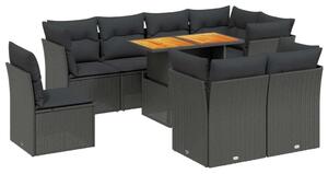VidaXL 9 részes Kerti Ülőgarnitúra - Fekete Polyrattan