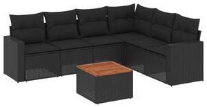 VidaXL 7 részes Kerti Ülőgarnitúra - Fekete Polyrattan