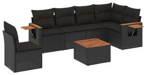 Polyrattan Kerti Ülőgarnitúra - 7 részes - Fekete