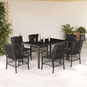 VidaXL - 7 Részes Kerti Étkezőgarnitúra - Polyrattan - Fekete