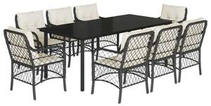 VidaXL Polyrattan Kerti Étkezőgarnitúra - 9 részes - Fekete