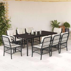 VidaXL Polyrattan Kerti Étkezőgarnitúra - 9 részes - Fekete