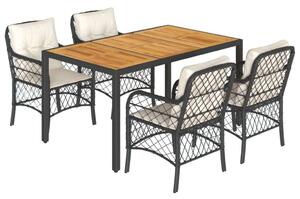 VidaXL 5 részes fekete polyrattan kerti étkezőgarnitúra párnákkal