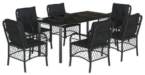 VidaXL - 7 részes Kerti Étkezőgarnitúra - Fekete Polyrattan