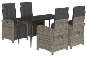 VidaXL 5 részes szürke polyrattan kerti étkezőgarnitúra párnával