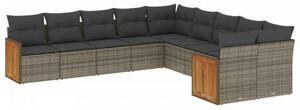 Polyrattan Kerti Ülőgarnitúra - 10 Részes - Szürke