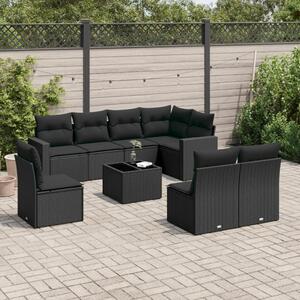 VidaXL Polyrattan Kerti Ülőgarnitúra - 9 részes - Fekete