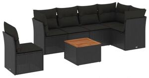 Polyrattan Kerti Ülőgarnitúra - 7 részes - Fekete