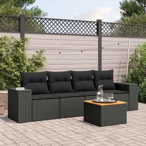 VidaXL 5 részes fekete polyrattan kerti kanapészett párnákkal