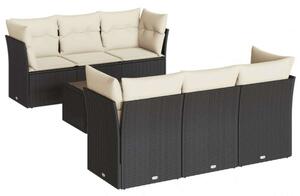 Polyrattan Kerti Ülőgarnitúra - 7 részes - Fekete