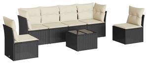 VidaXL Polyrattan Kerti Ülőgarnitúra - 7 részes, Fekete