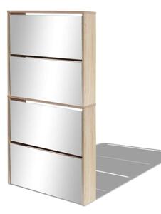 Tükörfrontú Cipőszekrény - 4 Fiók - Tölgyfa - 63x17x134 cm
