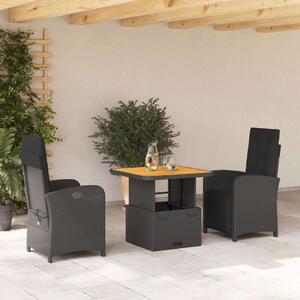 VidaXL Polyrattan Kerti Étkezőgarnitúra - 3 részes - Fekete