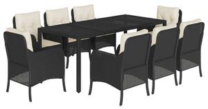 Polyrattan Kerti Étkezőgarnitúra - 9 részes - Fekete